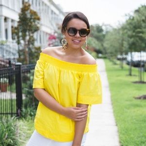 J Crew Off the Shoulder Yellow Cotton Blouse 00